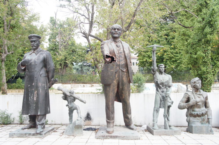 Statues from the communist era, behind the art gallery in Tirana.